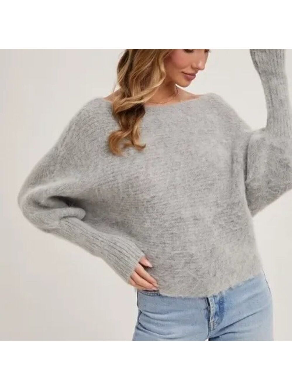 FINAL PIECES!!! CLEAR OUT!!! Boat Neck Dolman Sleeve Ribbed Fuzzy Knit Sweater - Picture 8 of 10